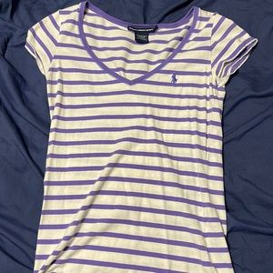Ralph Lauren Sport Women’s Purple & White Striped V Neck